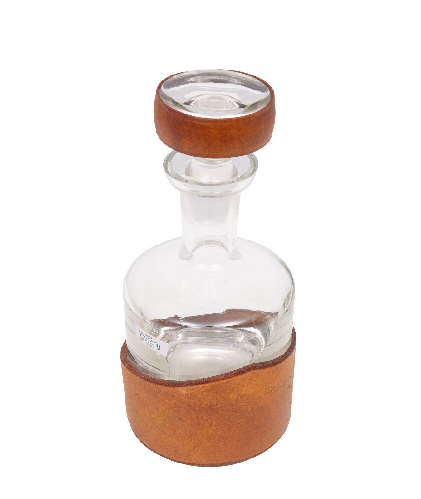 Krosno Poland Handgeblazen Whiskyfles Met Leren Omhulsel photo Woonaccessoires