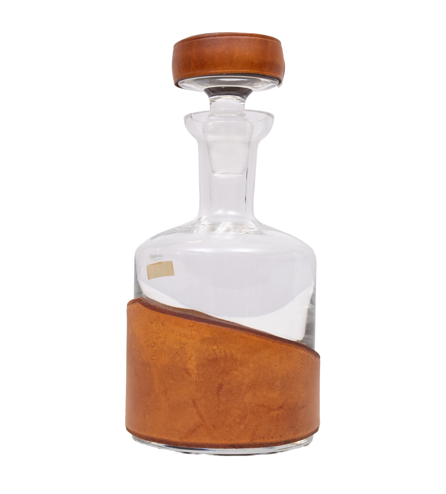 Krosno Poland Handgeblazen Whiskyfles Met Leren Omhulsel