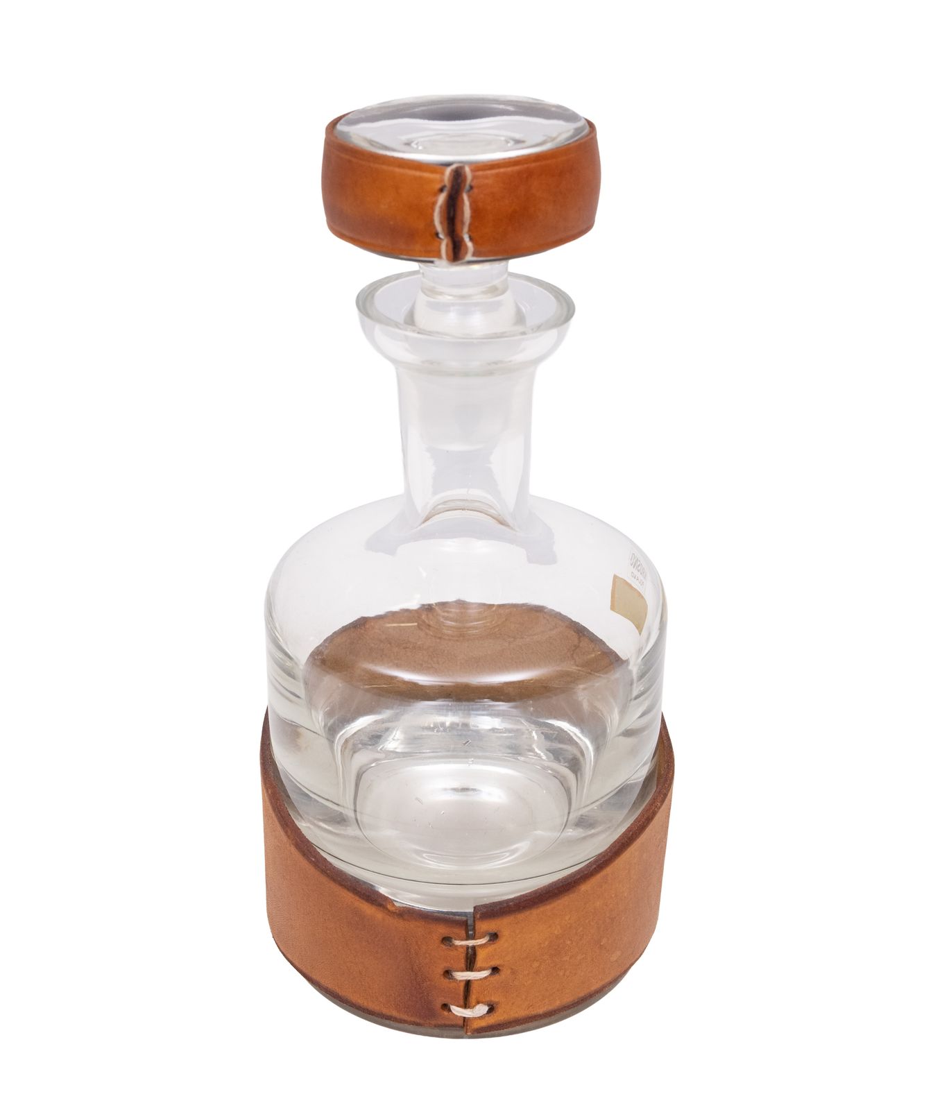Krosno Poland handgeblazen whiskyfles met leren omhulsel photo vinterior