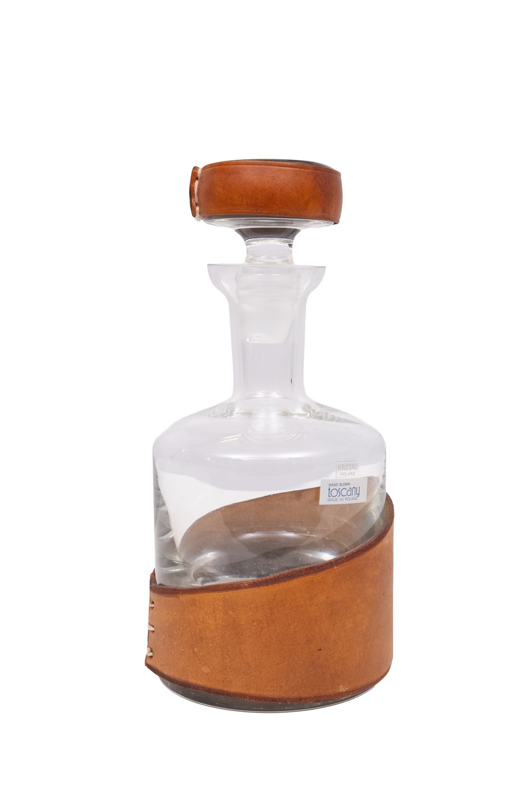 Krosno Poland Hand Blown Leather Rapt Whiskey Bottle photo buy