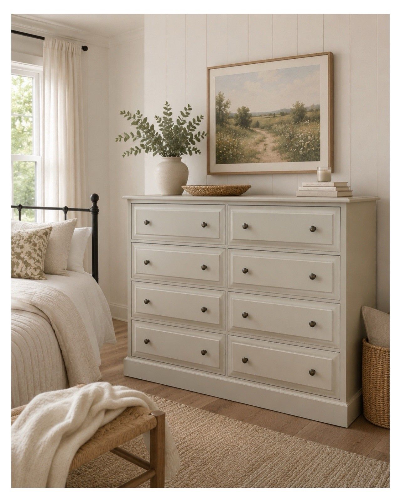 Large Painted Pine Chest Of 8 Drawers Shaded White By Farrow & Ball