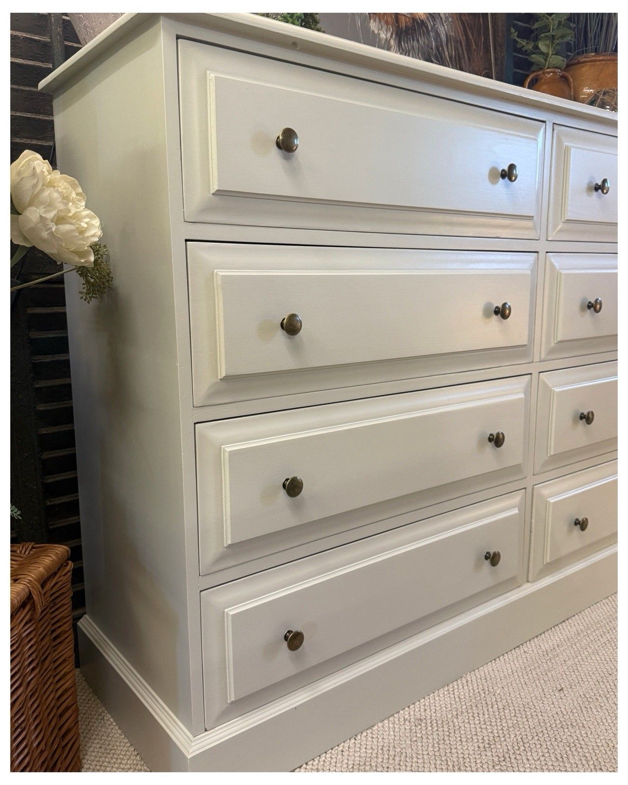 Large Painted Pine Chest Of 8 Drawers Shaded White By Farrow & Ball photo buy