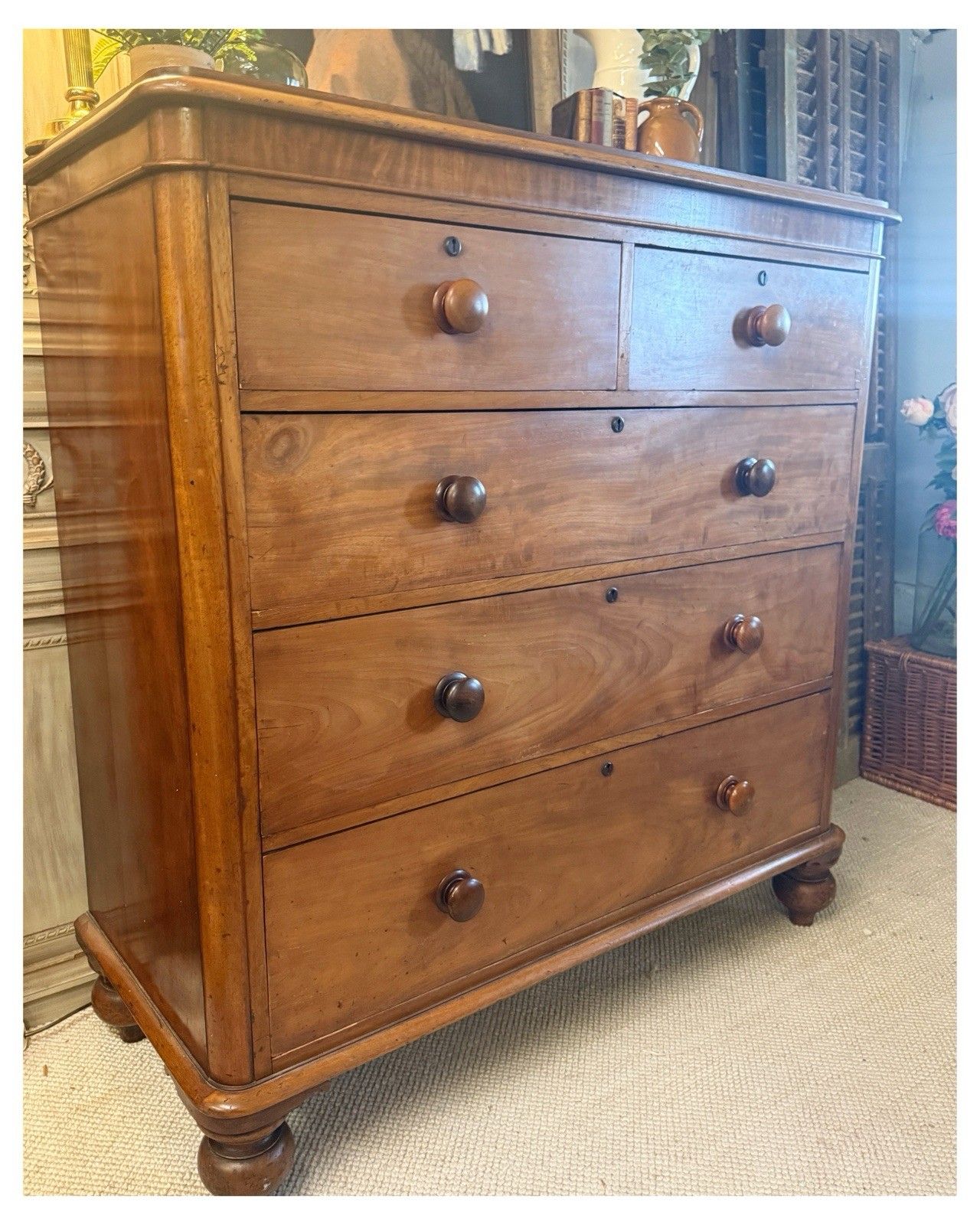 C1870 Large Mahogany Victorian Chest Of Drawers With Tulip Feet photo vintage