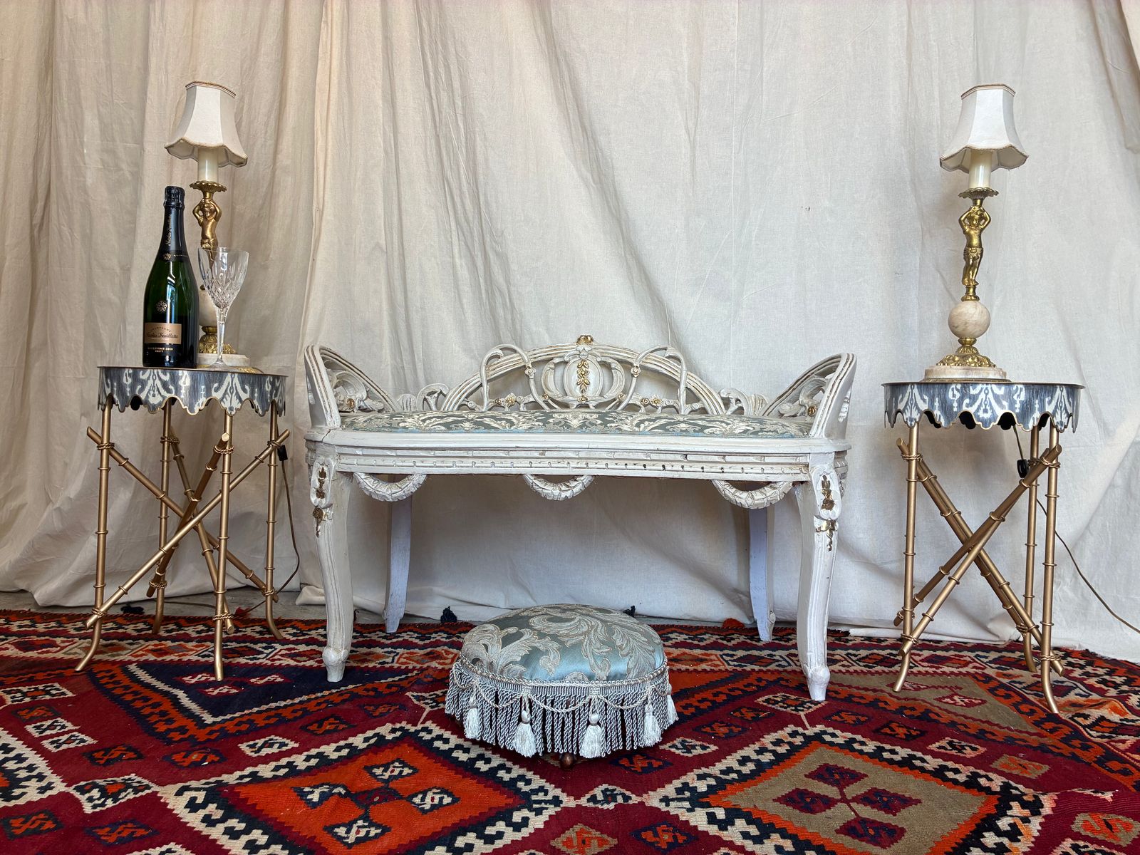 Antique French Window Seat 2 Seater Bench