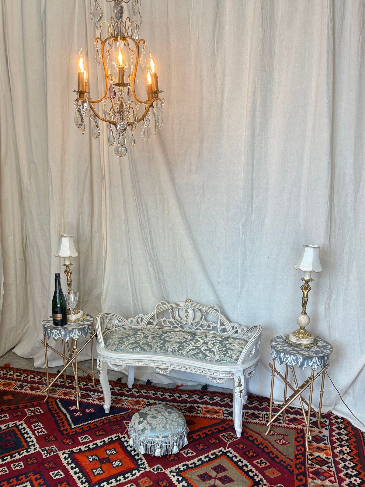Antique French Window Seat 2 Seater Bench photo vinterior
