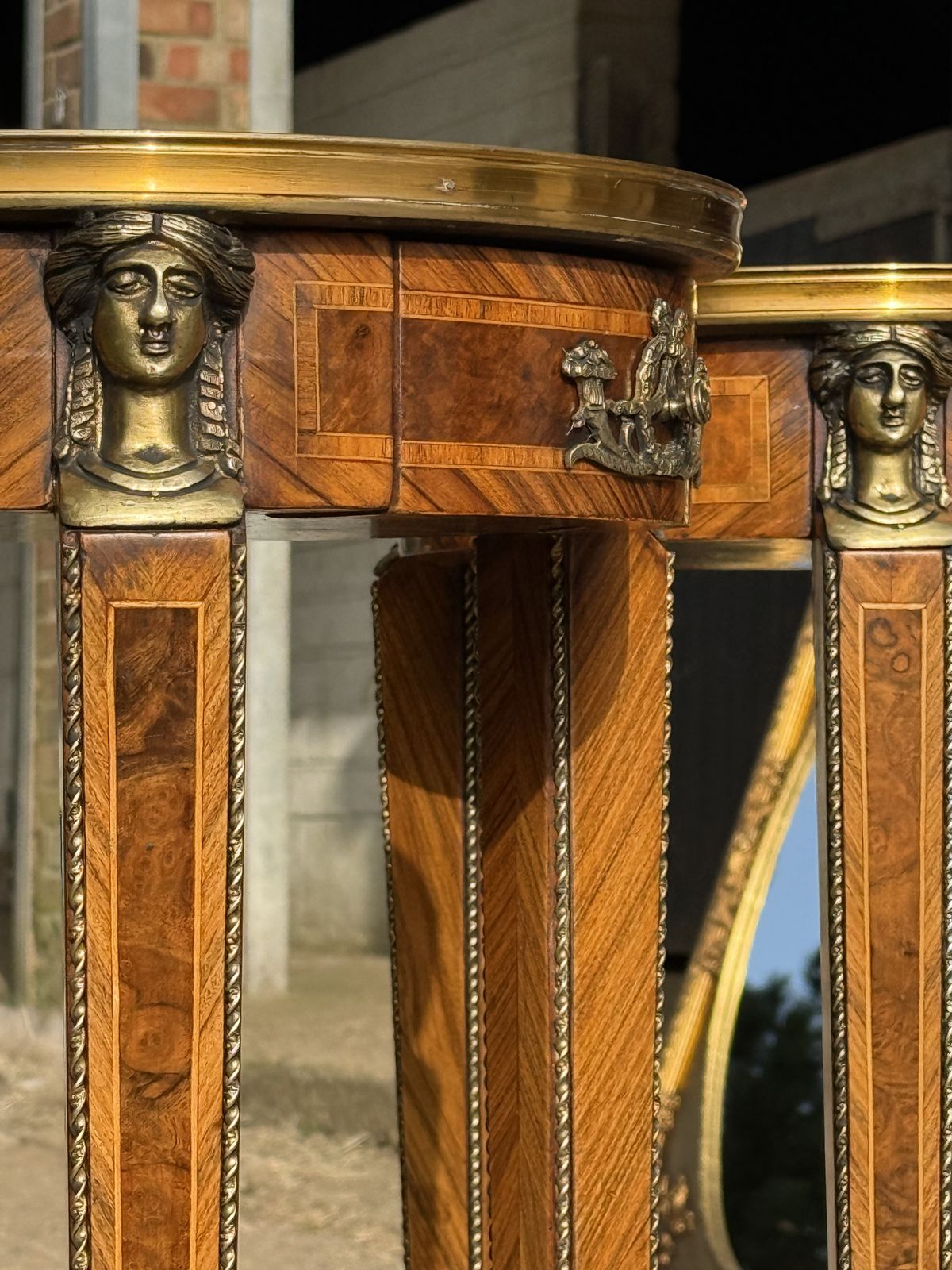 Pair Of French Kingwood Occasional Tables Marble Top Inlaid Side Tables photo vintage
