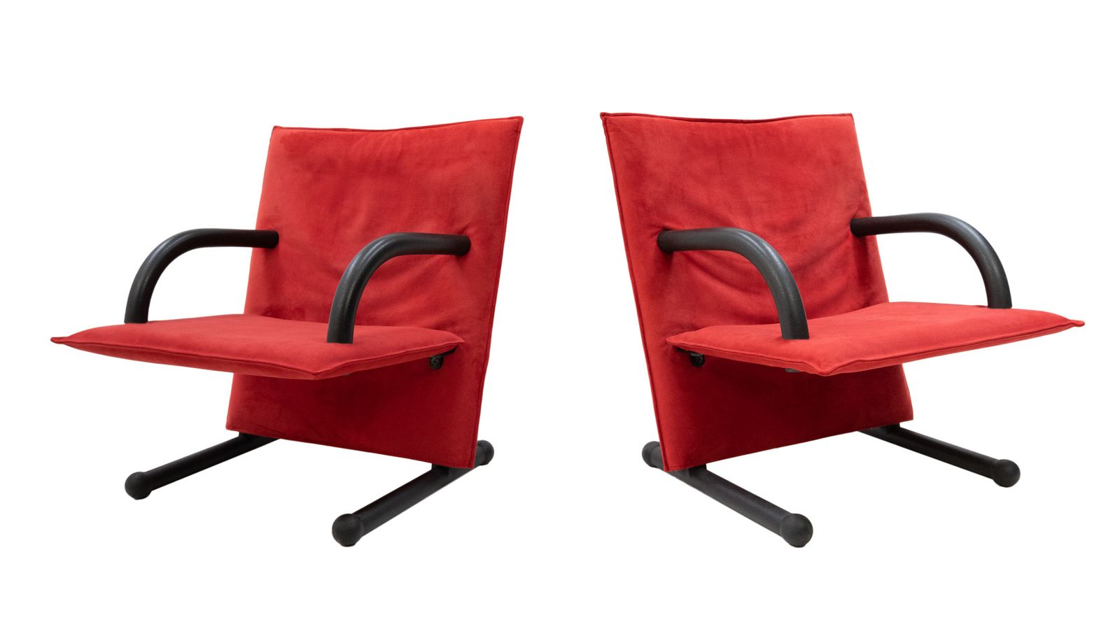Postmodern T Line Lounge Chairs By Arflex, Red Alcantara, Italy, 1982 photo 2122.0