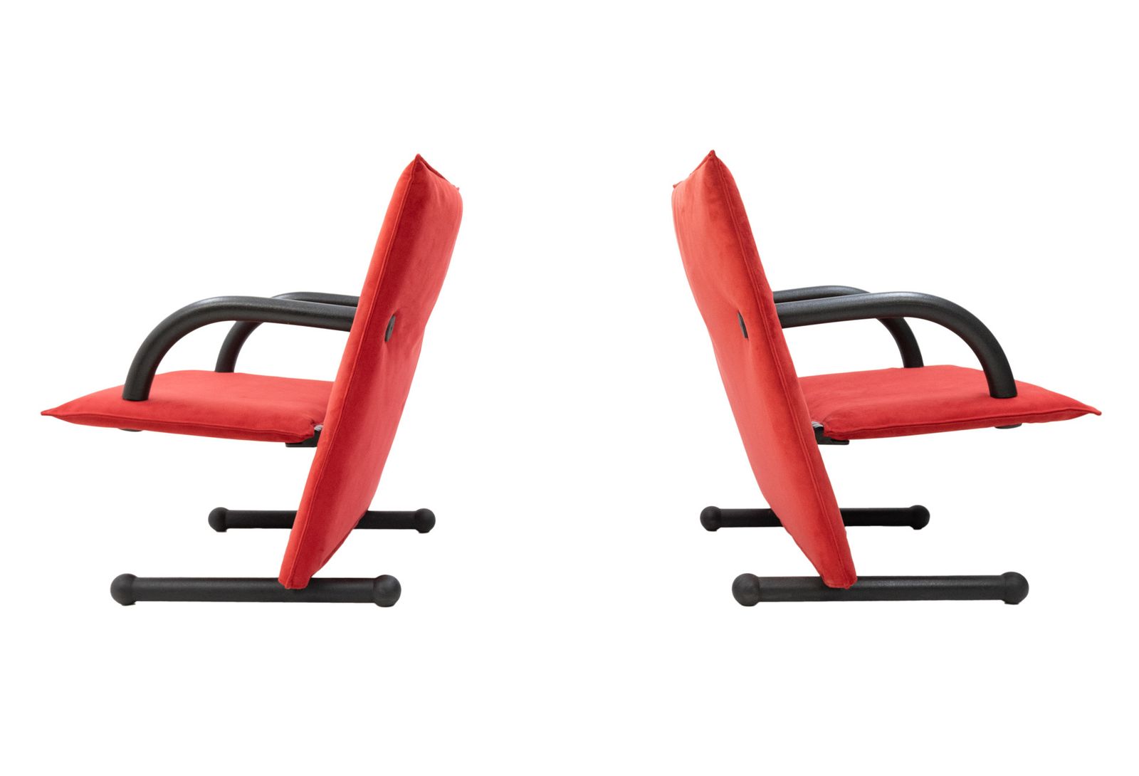 Postmodern T Line Lounge Chairs By Arflex, Red Alcantara, Italy, 1982 photo vintage