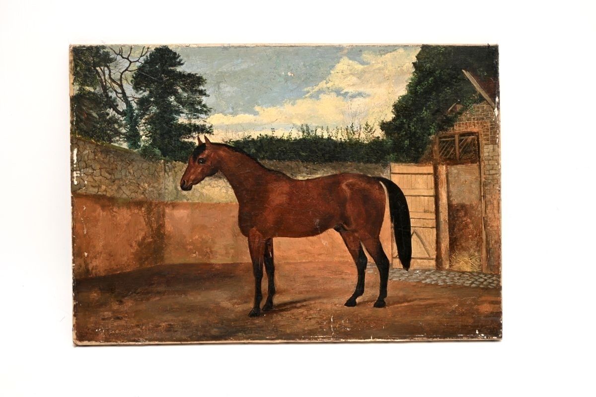 Antique Georgian Period Oil Painting Of A Horse photo furniture