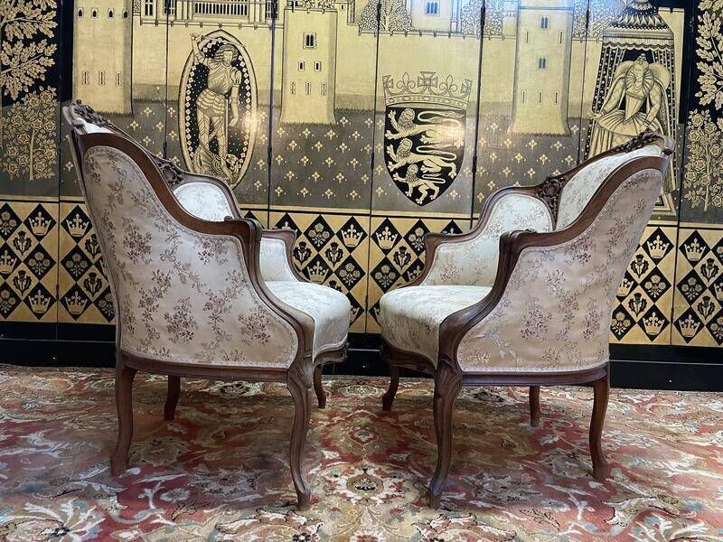 Pair Of Louis XV Rocaille Bergere Armchairs photo vintage
