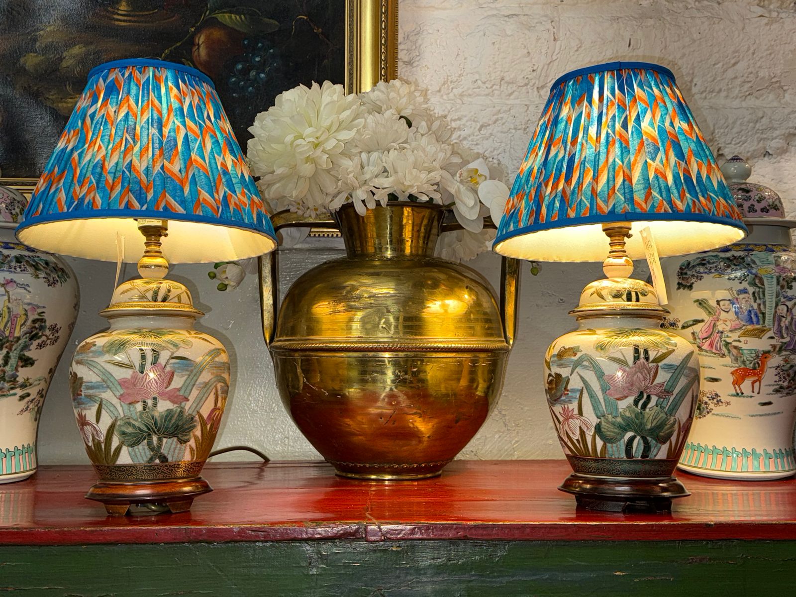 Pair Or Oriental Porcelain Ginger Jar Vase Lamps Table Lamps