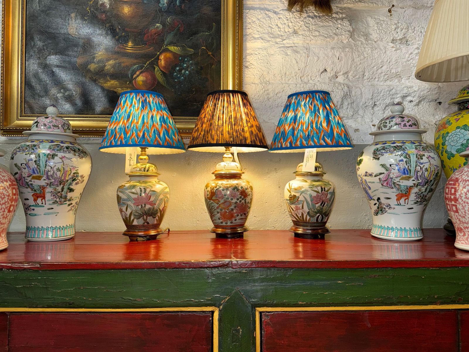 Lighting Pair Or Oriental Porcelain Ginger Jar Vase Lamps Table Lamps photo