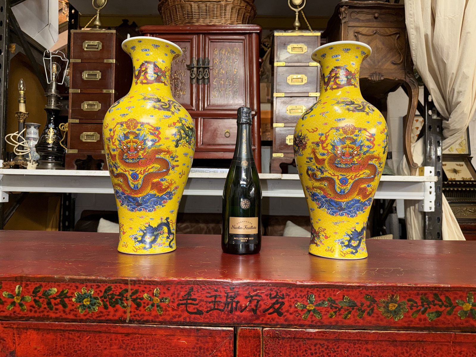Pair Of Vibrant Decorative Chinese Vases Urns
