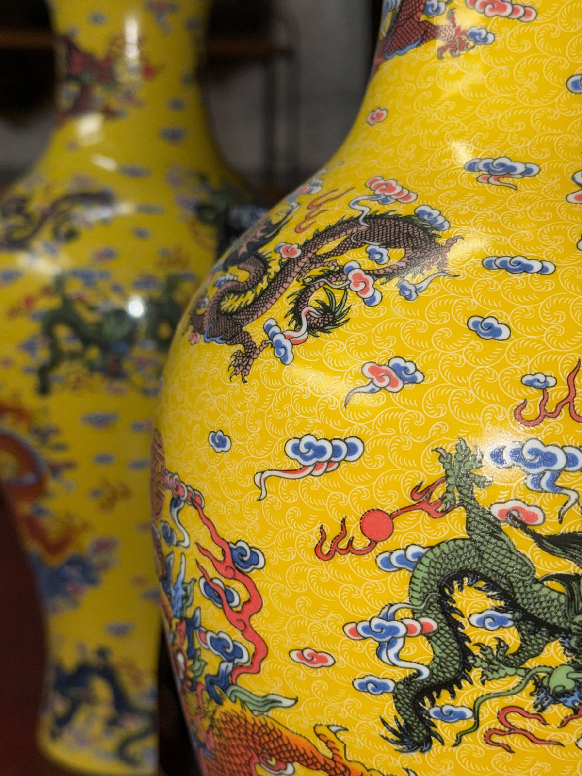 Pair Of Vibrant Decorative Chinese Vases Urns photo for sale