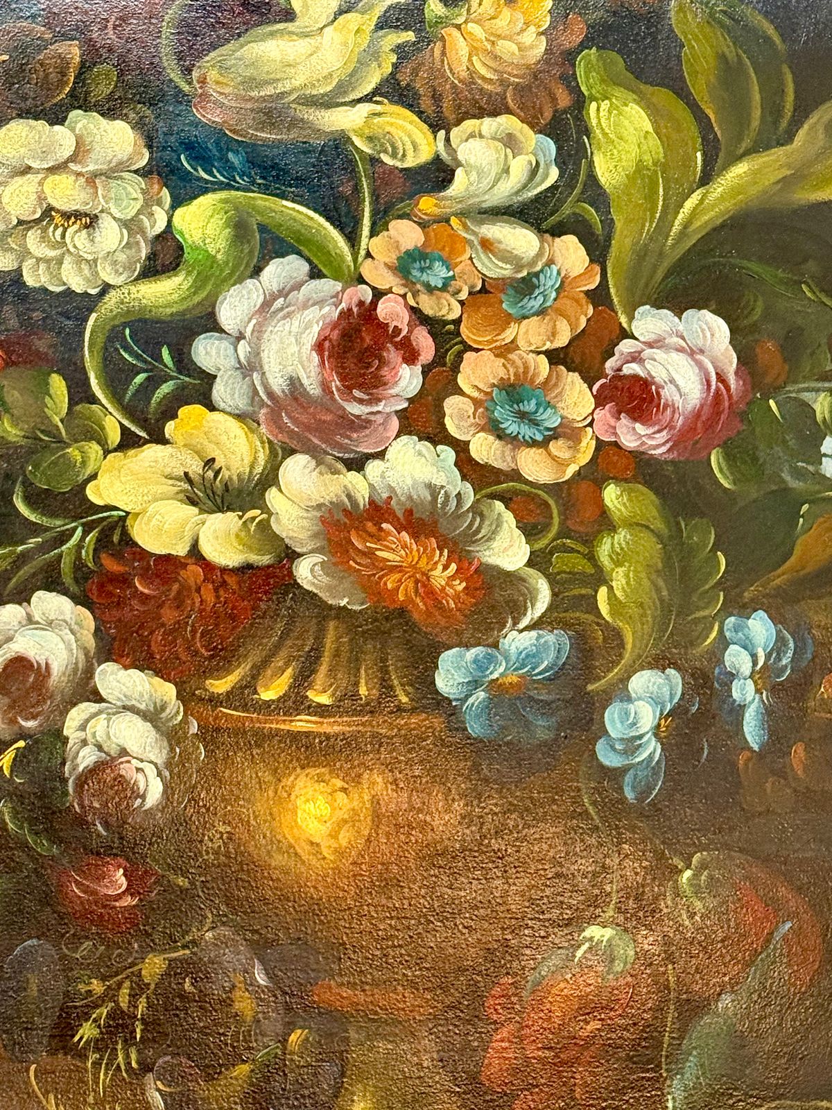 Large Oil On Canvas In The Manner Of Jan Van Huysum Floral Fine Art Painting photo vintage