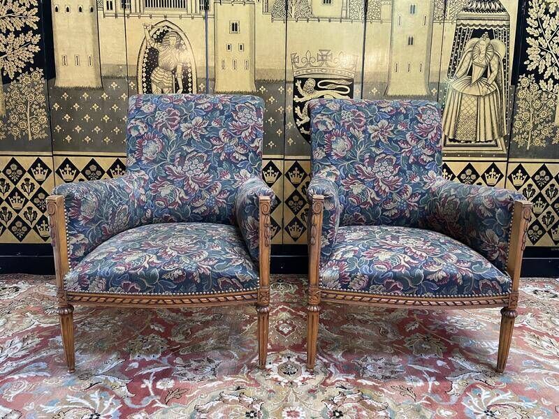 Pair Of Louis XVI Style Armchairs   Bergeres With Flowers photo furniture
