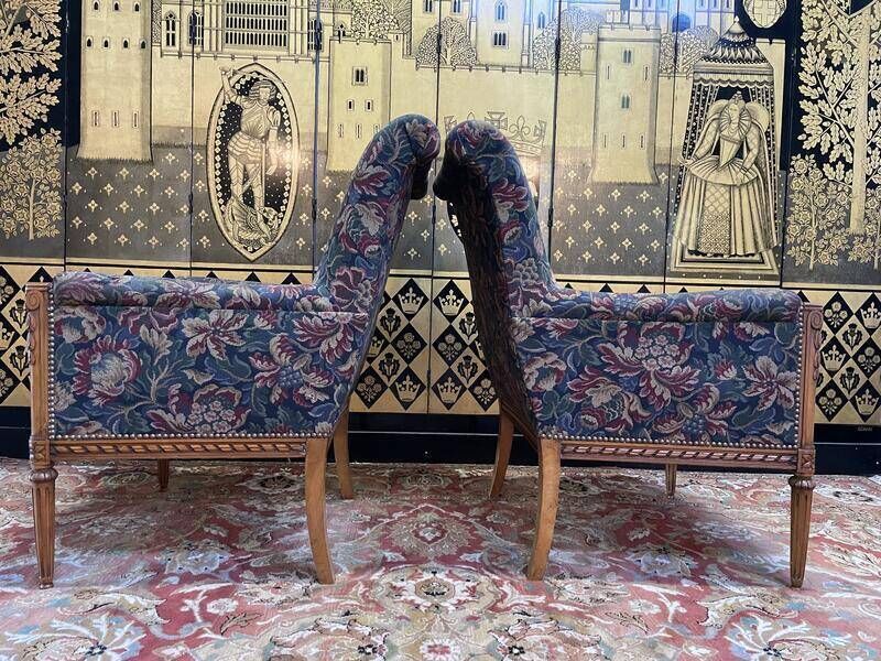 Pair Of Louis XVI Style Armchairs   Bergeres With Flowers photo for sale