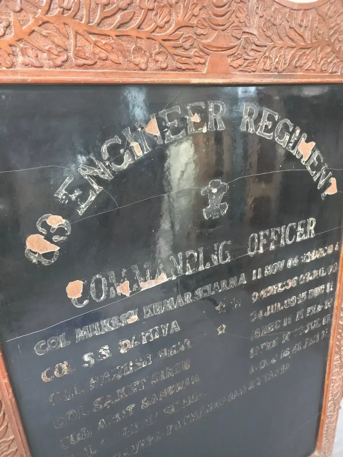 Large Vintage Indian Army Military Honour Board Carved Wooden Frame Menu Board photo for sale