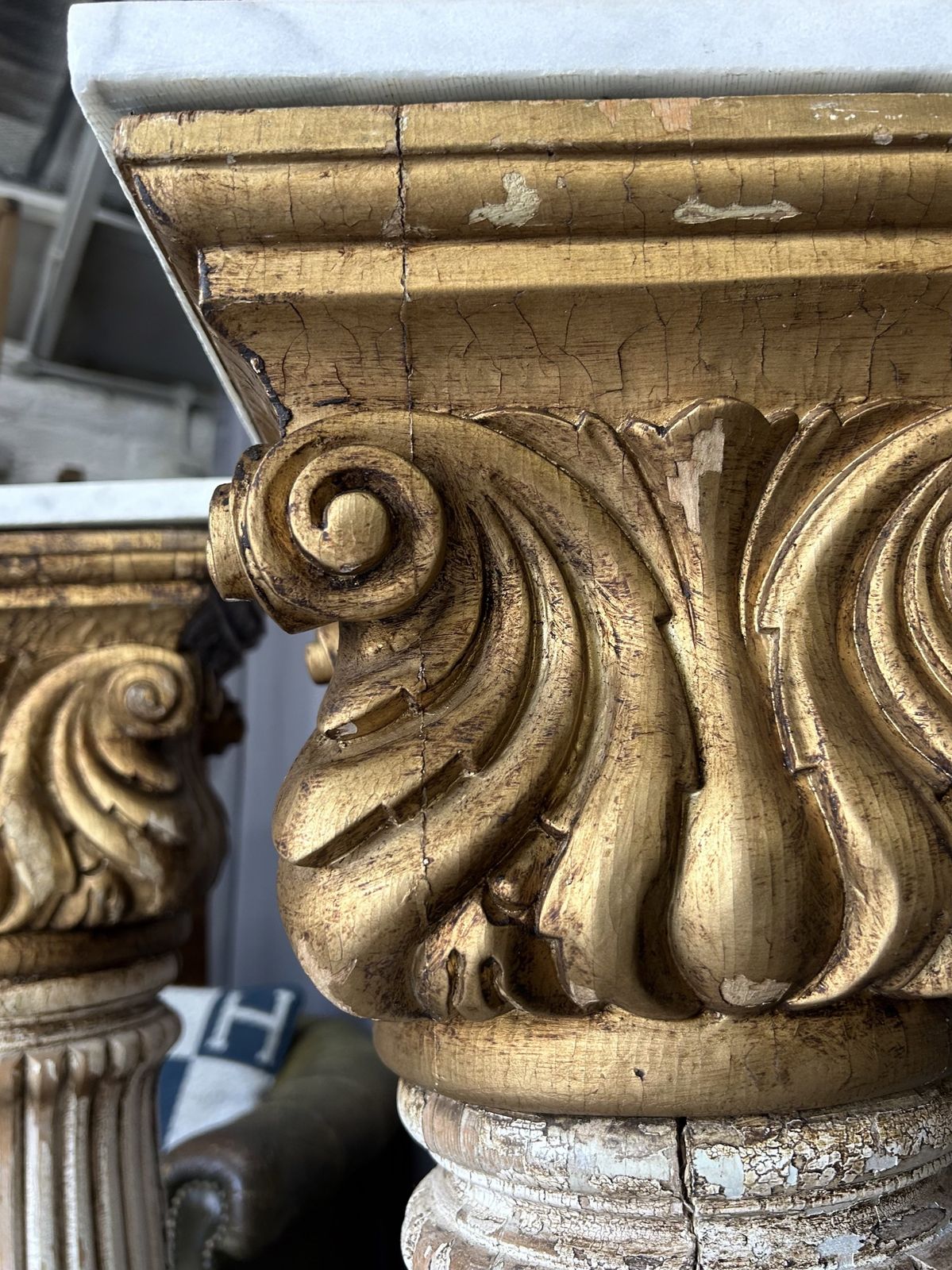 photo for sale Pair Of Antique French Column Pillars Plant Stands