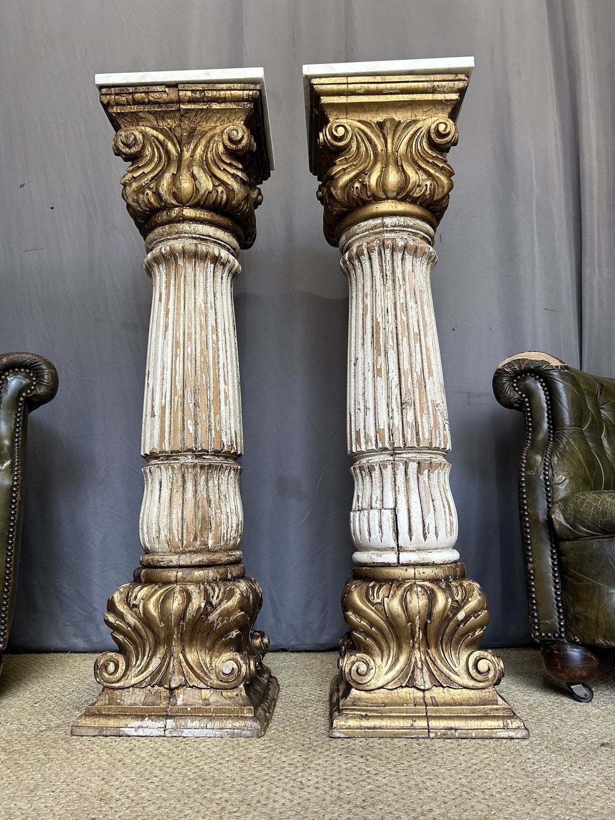 Home Decor Pair Of Antique French Column Pillars Plant Stands photo