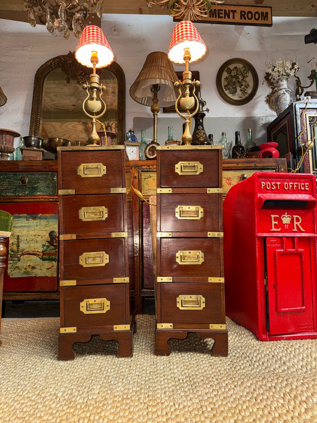 Pair Of Bedside Brass Bound Military Bedside Campaign Cabinets Tables Drawers photo Furniture