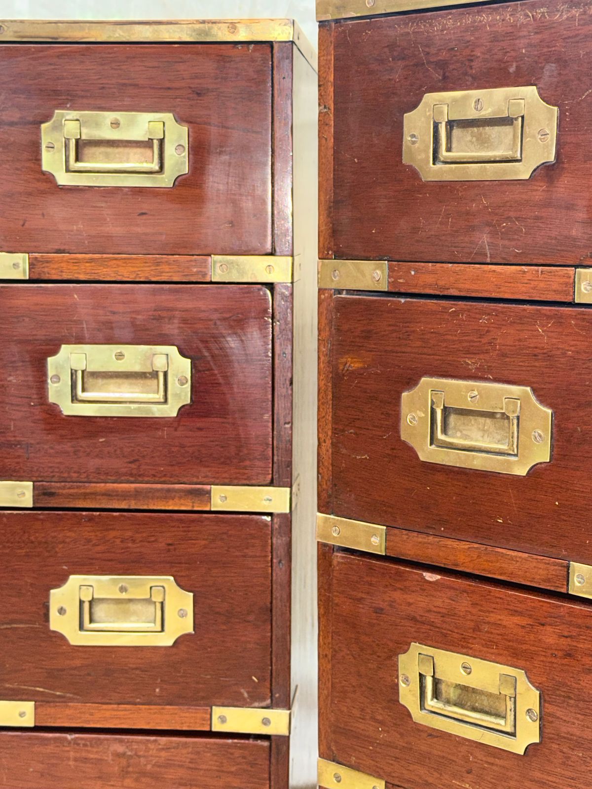 Pair Of Bedside Brass Bound Military Bedside Campaign Cabinets Tables Drawers photo 995.0