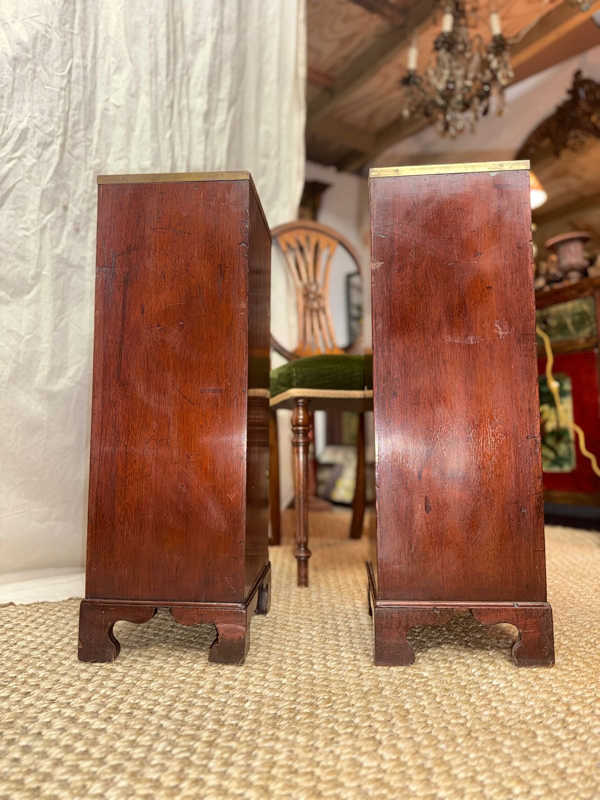Pair Of Bedside Brass Bound Military Bedside Campaign Cabinets Tables Drawers photo vinterior