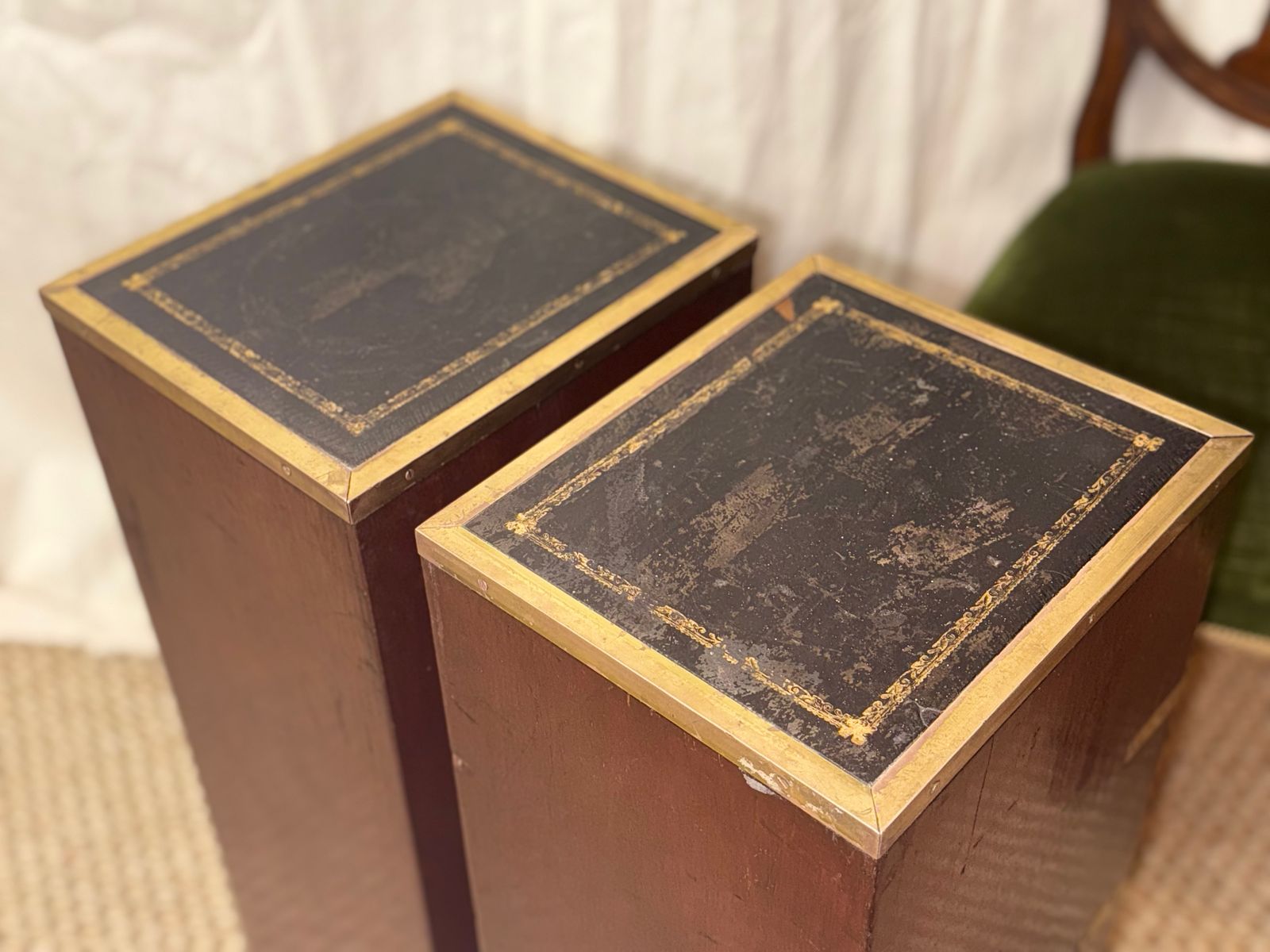 Pair Of Bedside Brass Bound Military Bedside Campaign Cabinets Tables Drawers photo buy