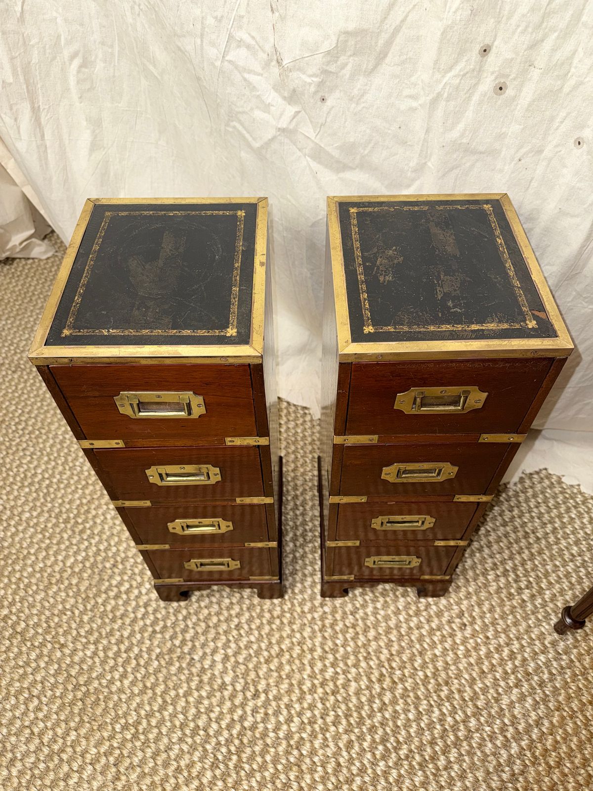 photo furniture Pair Of Bedside Brass Bound Military Bedside Campaign Cabinets Tables Drawers
