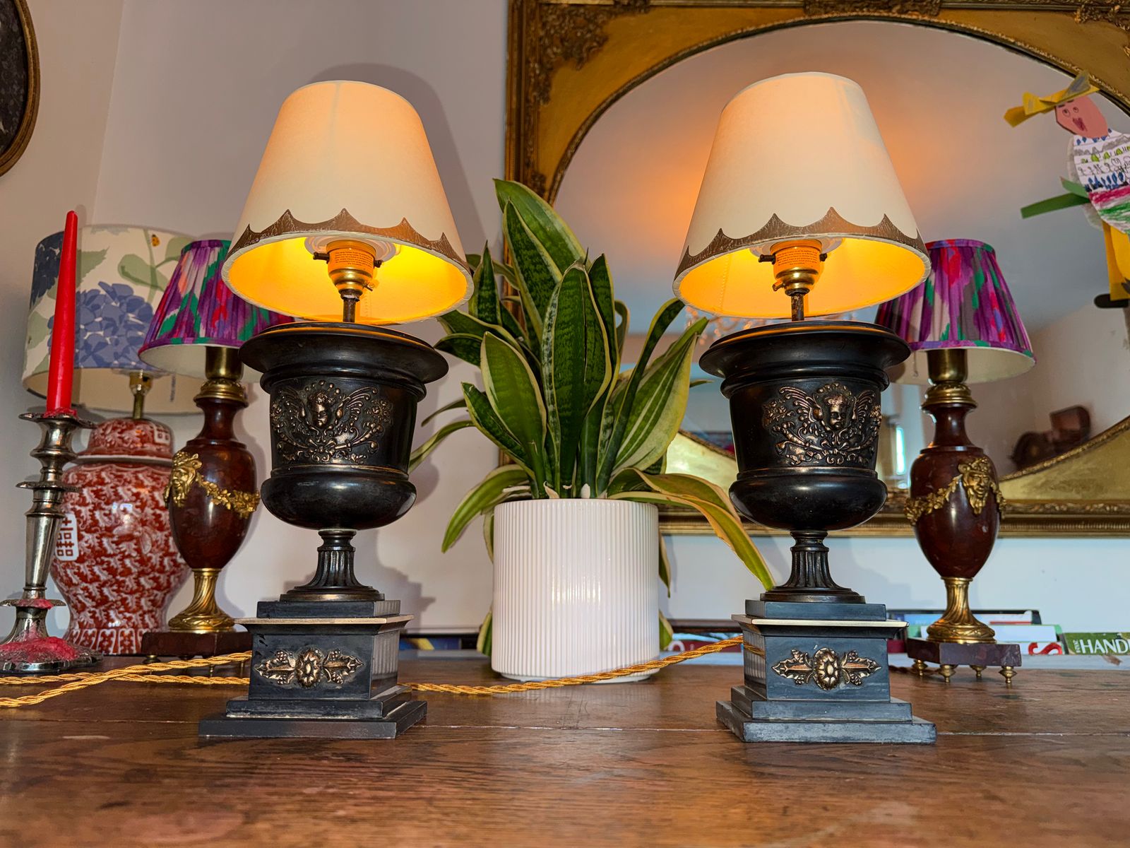 Pair Of Small Urn Lamps Black Table Lamps Pooky Lampshades photo for sale