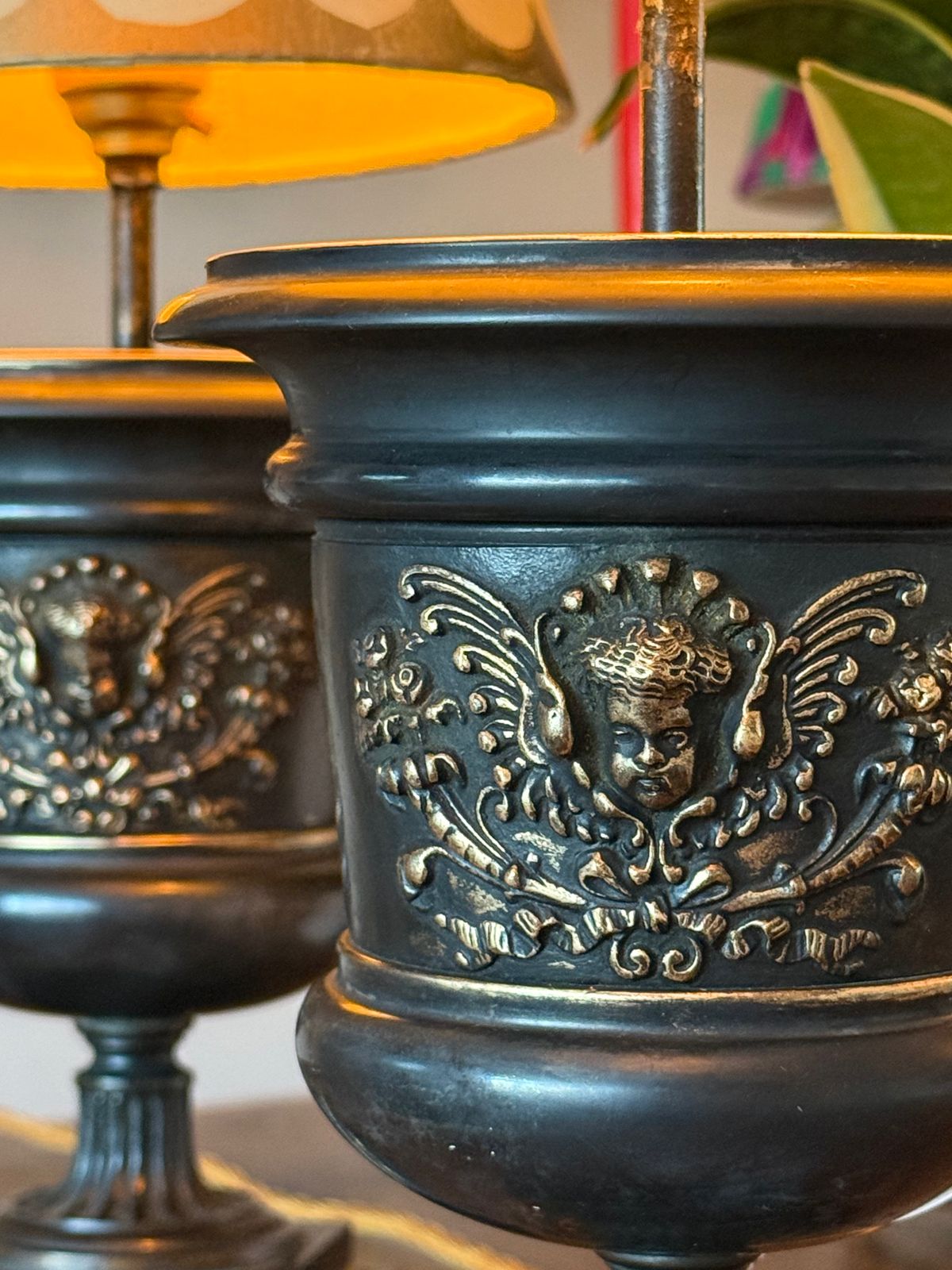 Pair Of Small Urn Lamps Black Table Lamps Pooky Lampshades photo 575.0