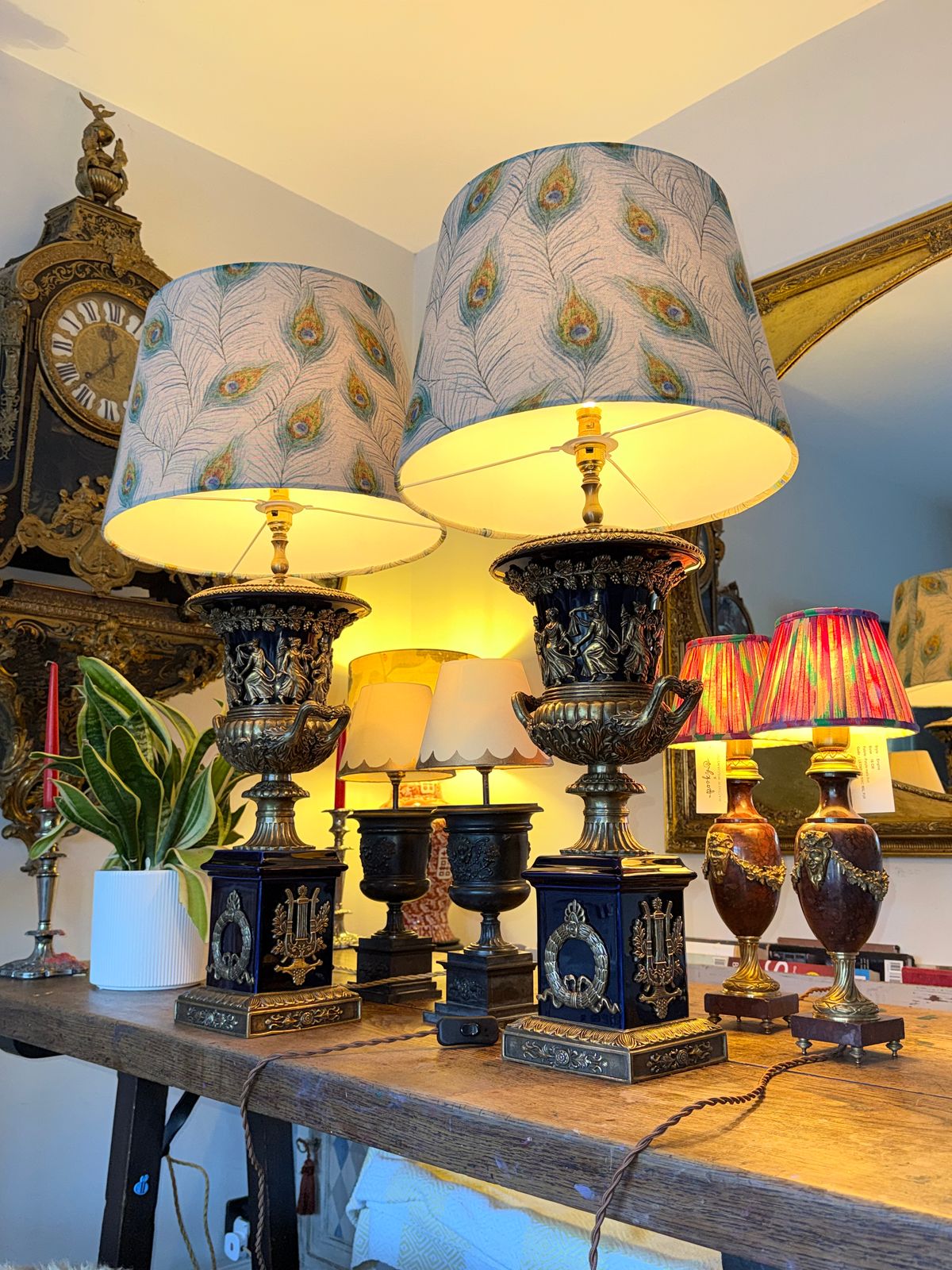 Pair Of Large Urn Lamps Brass And Blue Ceramic Lamps Regency Lamps photo furniture