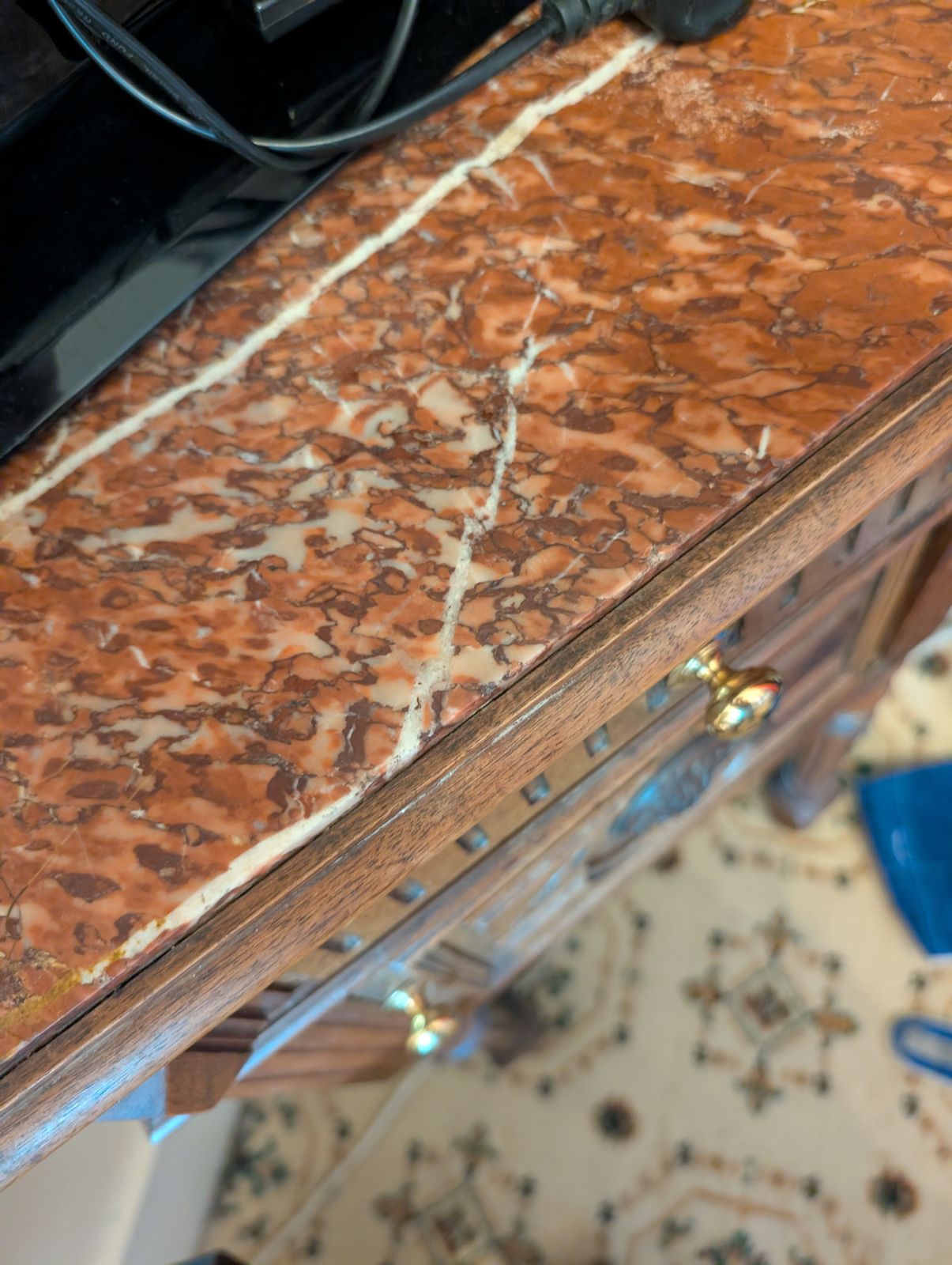 Wood And Marble Pot Stand/ Side Table  Possibly French photo for sale