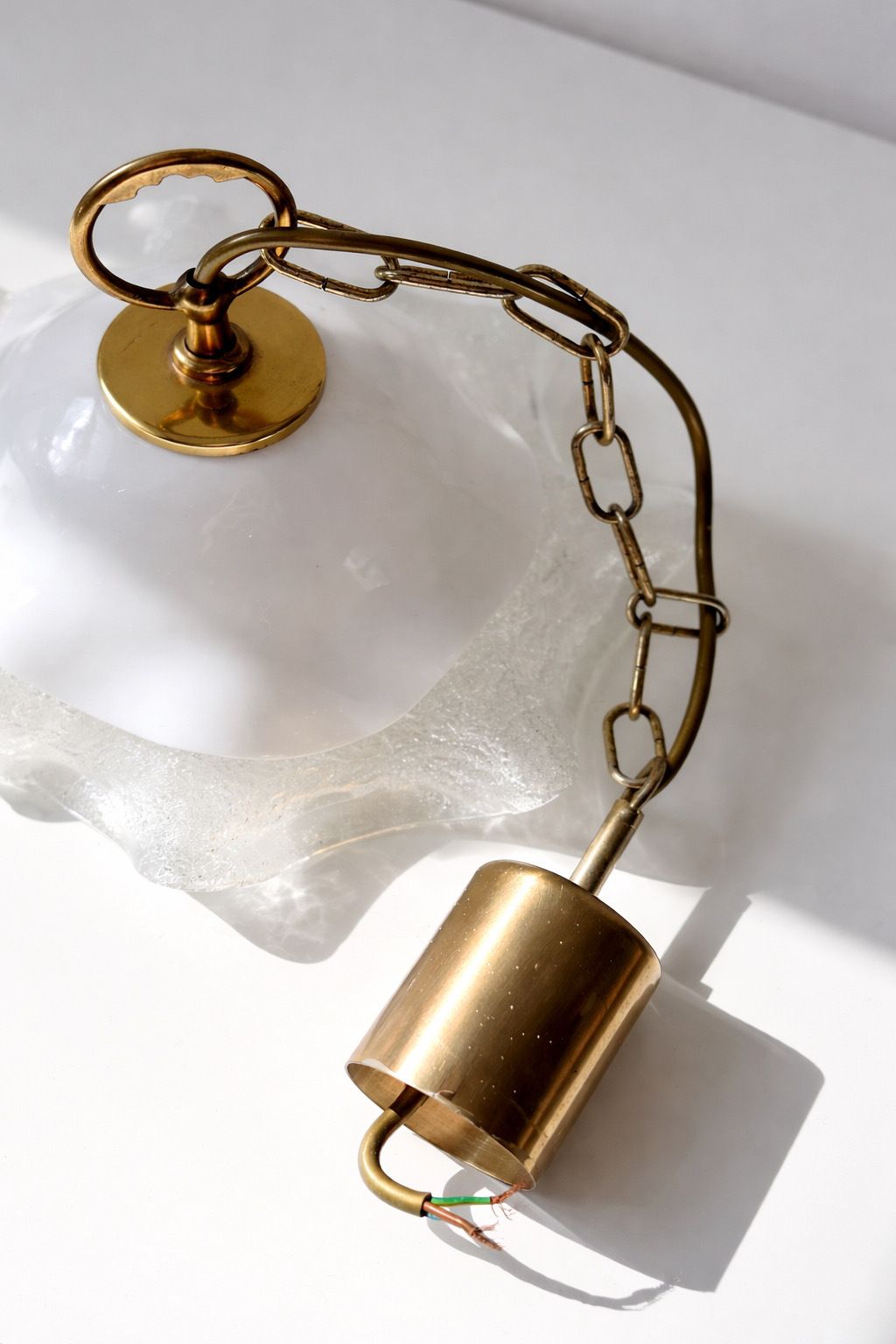 Vintage Opaline Murano Glass Pendant Lamp With Brass Chain From 1970's photo buy