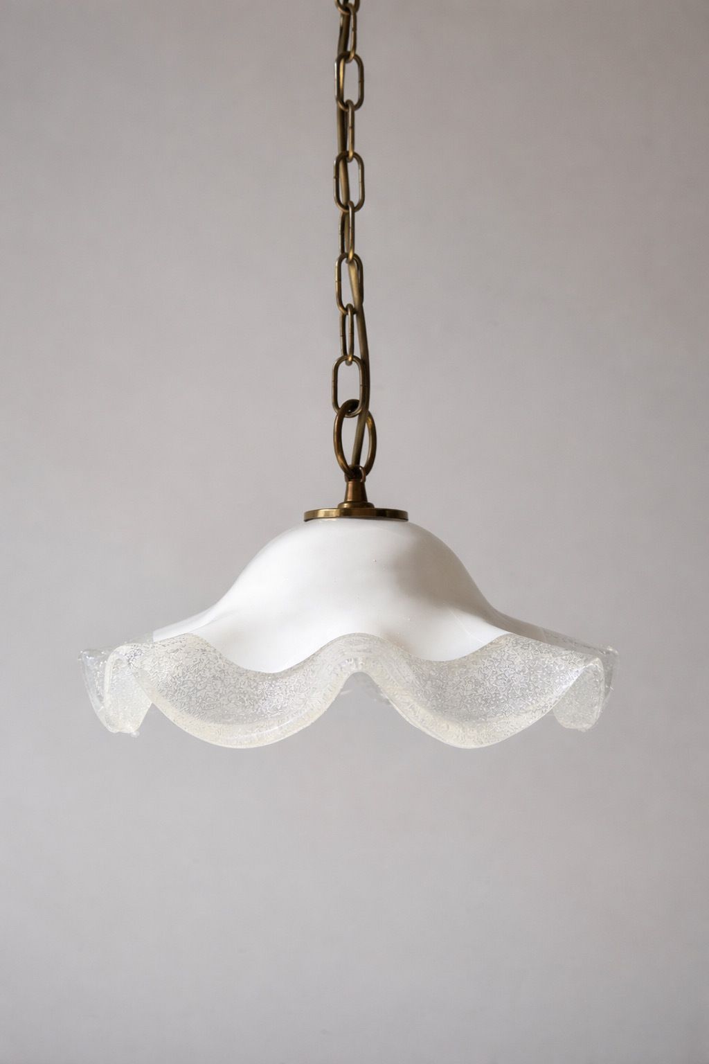 Vintage Opaline Murano Glass Pendant Lamp With Brass Chain From 1970's photo vintage