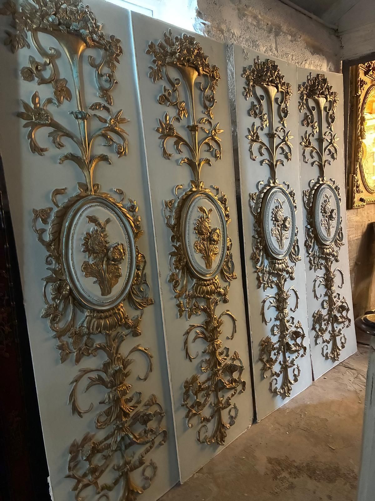 Four Decorative French Antique Style Louis XVI Gilt Wall Panelling Panels photo furniture