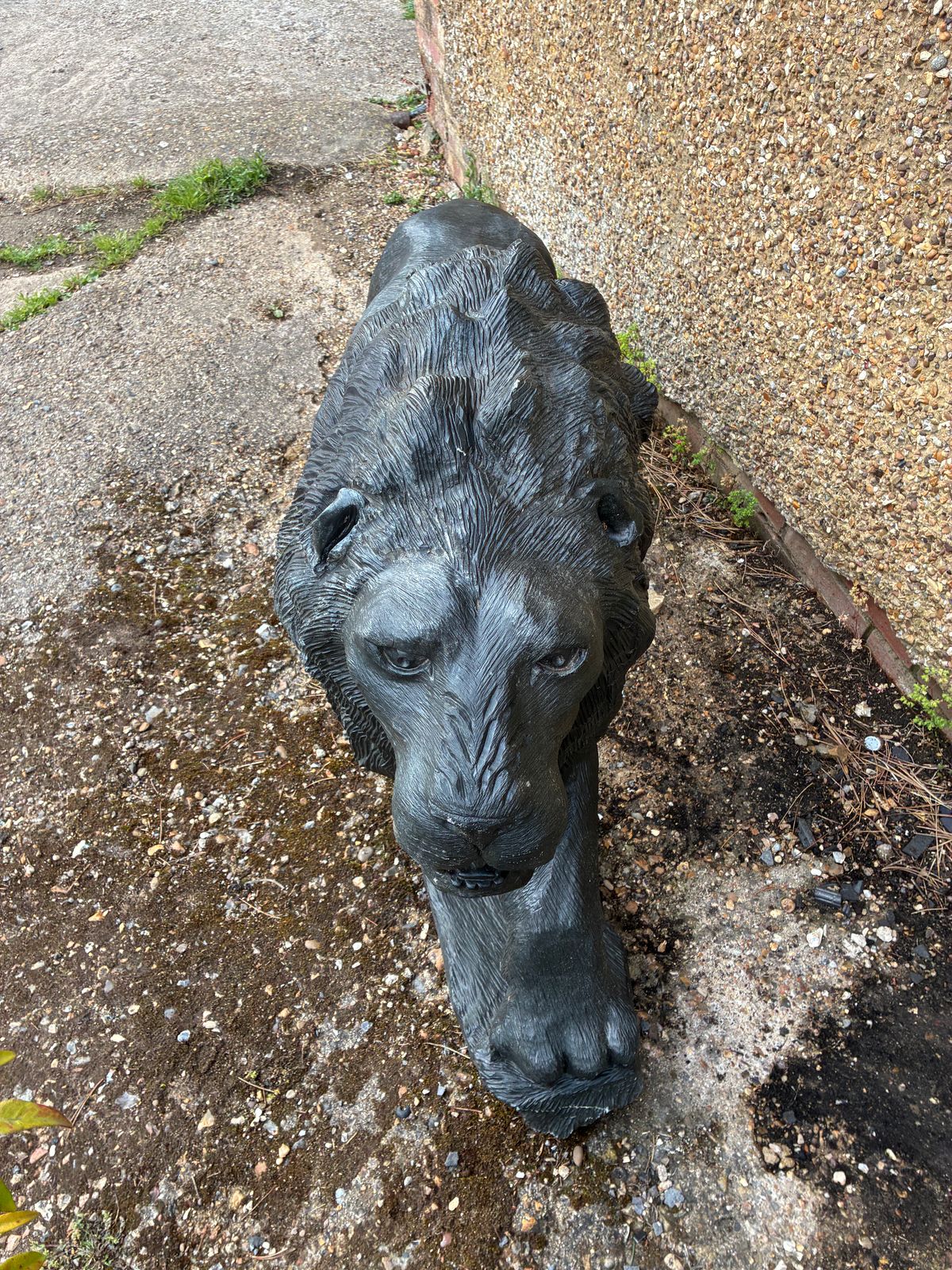 Hand Carved Lion Statue Black Natural African Stone Lion Garden Sculpture photo for sale