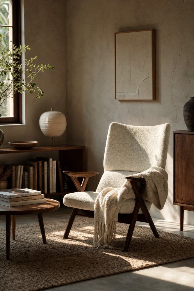 photo vinterior Mid-Century Noorse Modern Teakhouten Lounge Fauteuil met Witte Bouclé Bekleding, jaren 1960