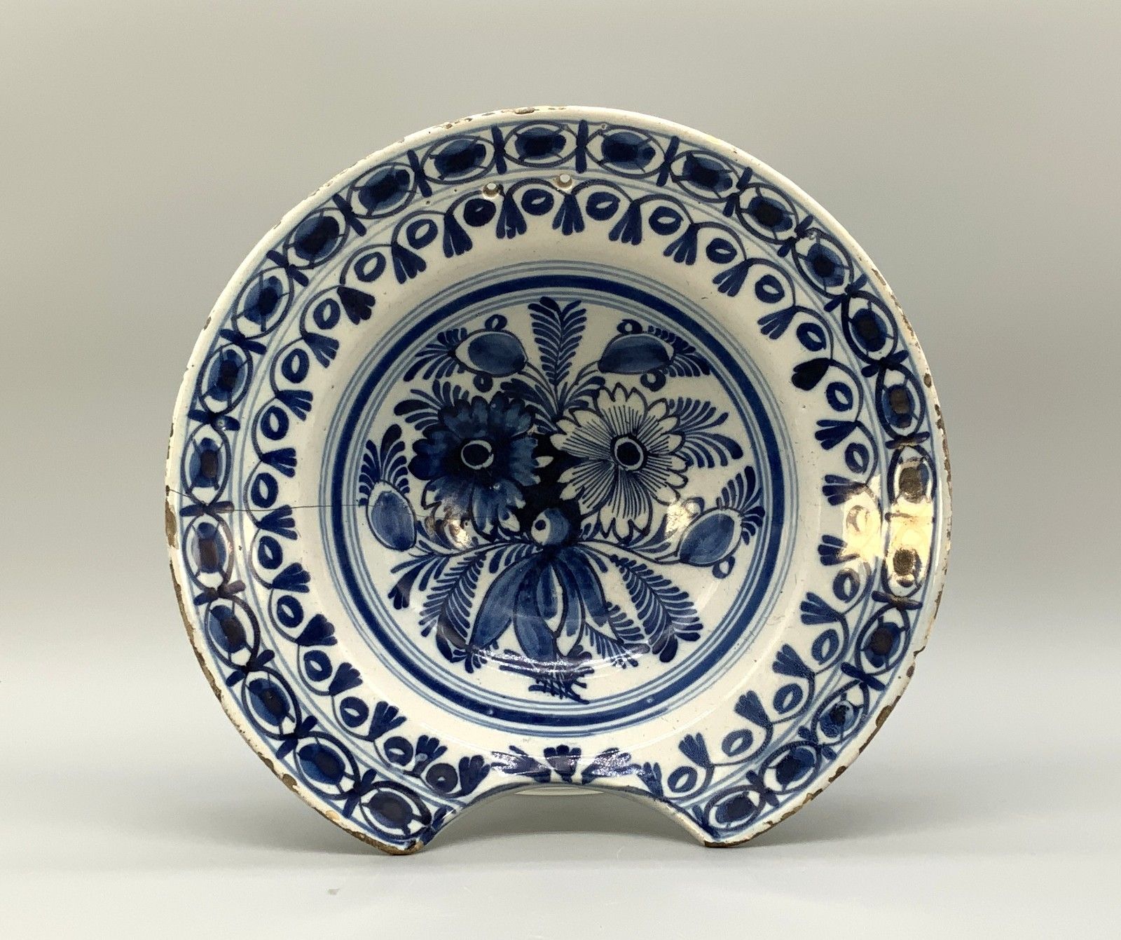 18th Century Dutch Delft Barber's Bowl Bleeding Dish Blue And White Tin Glaze