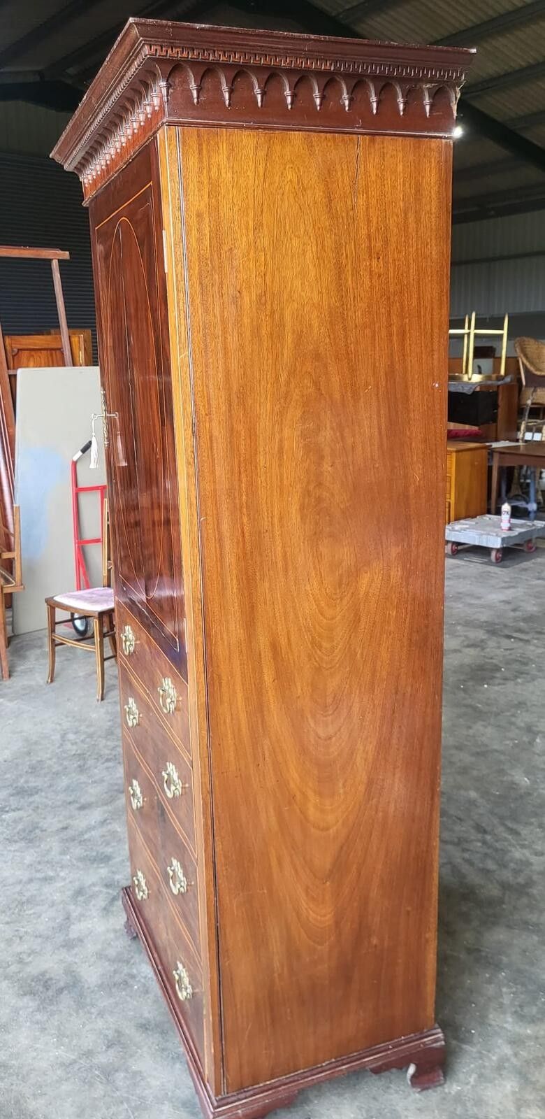 photo vinterior Antique Inlaid Mahogany Single Slim Wardrobe Cupboard