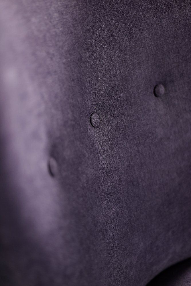 Vintage Scandinavian Modern Oak And Purple Fabric High Back Wing Chair, 1950s photo vinterior
