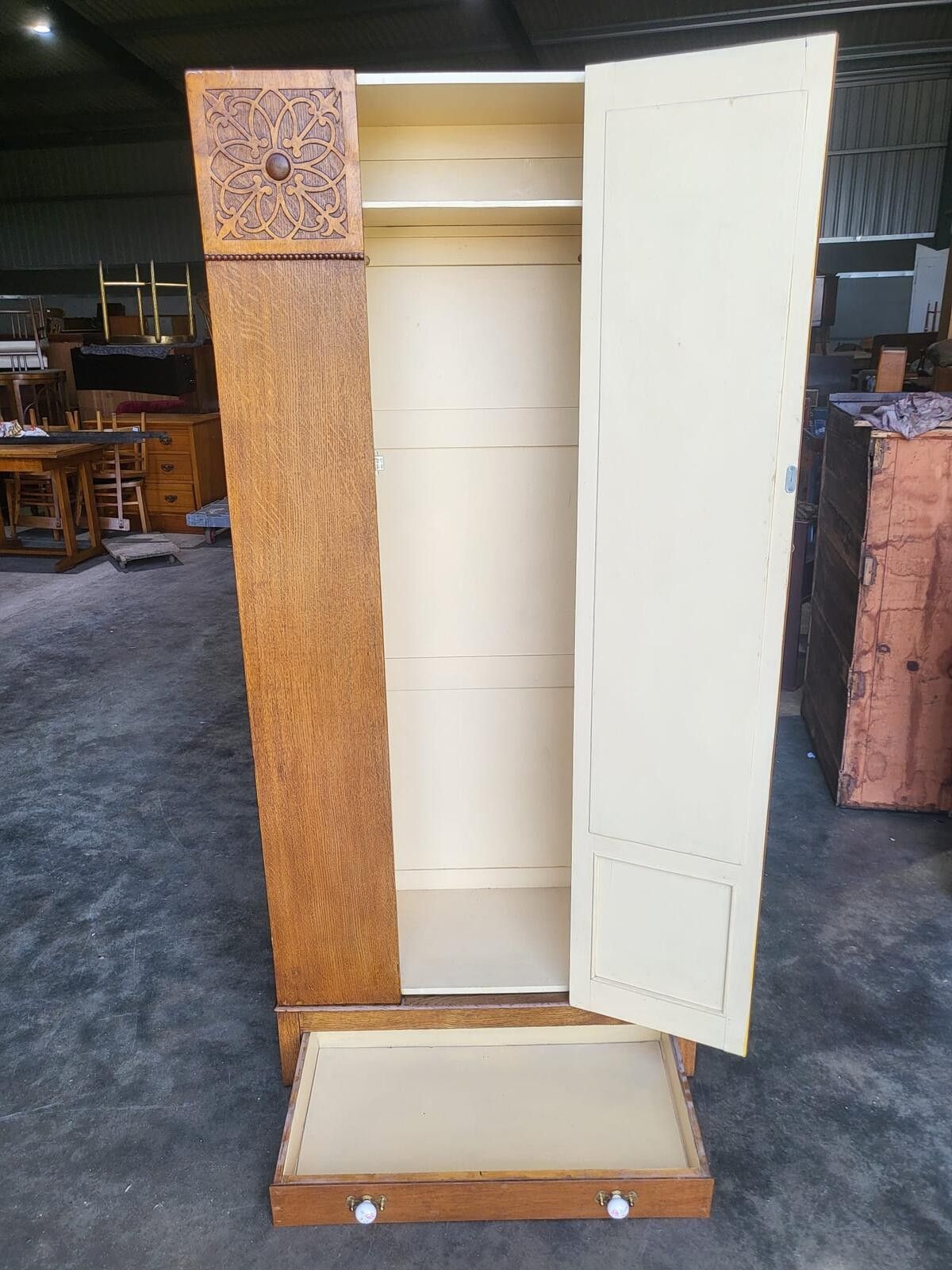 Antique Art Nouveau Oak Single Mirrored Door Wardobe Drawer photo furniture
