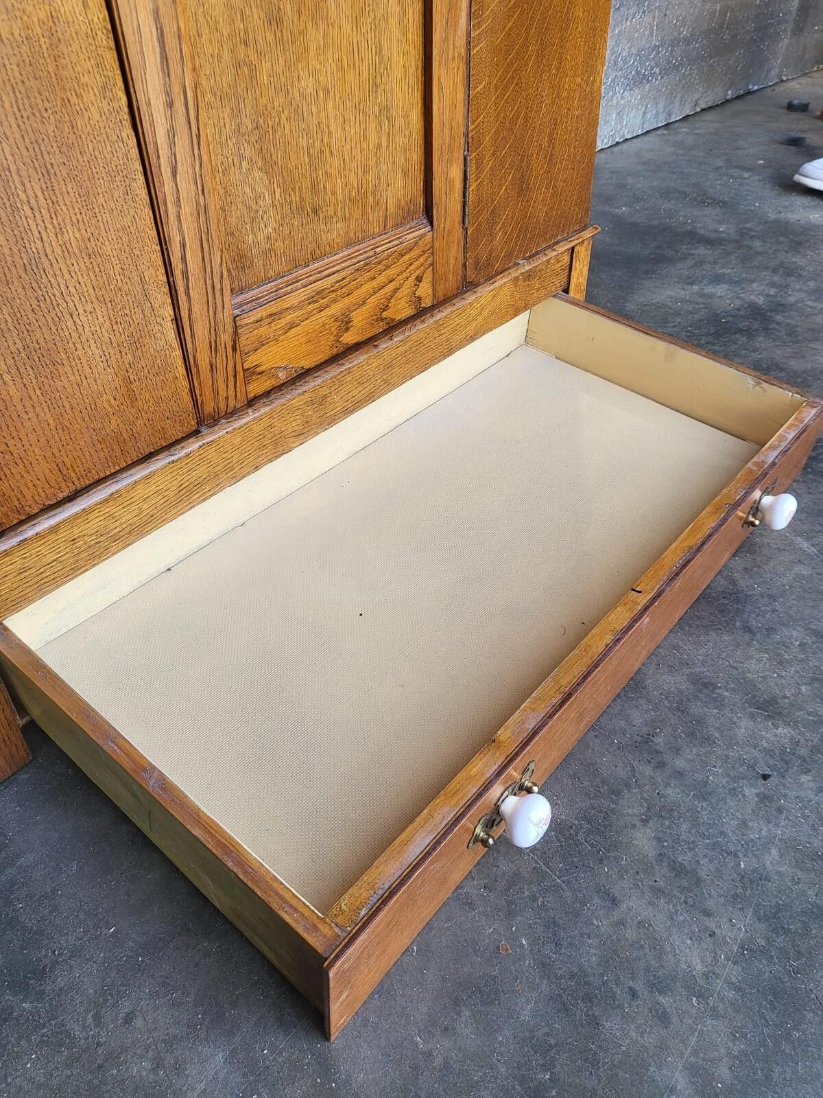 Antique Art Nouveau Oak Single Mirrored Door Wardobe Drawer photo vinterior