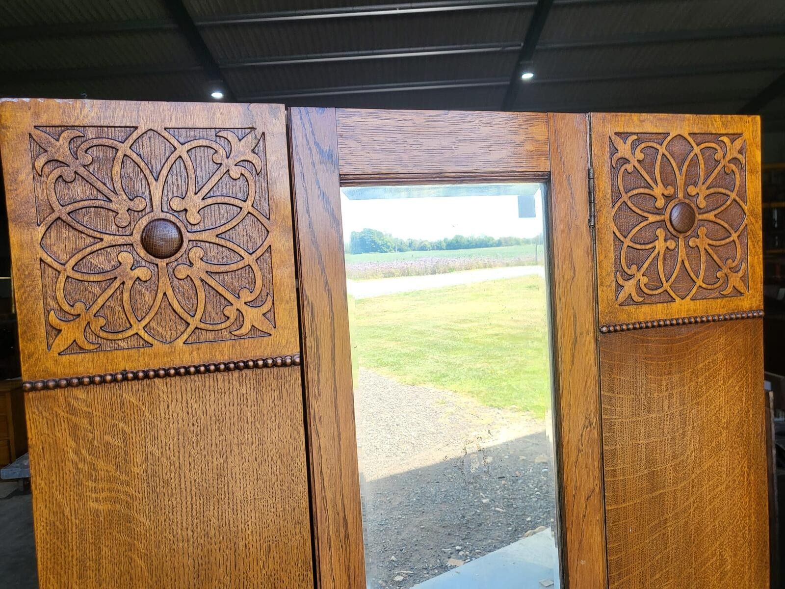 Antique Art Nouveau Oak Single Mirrored Door Wardobe Drawer photo buy