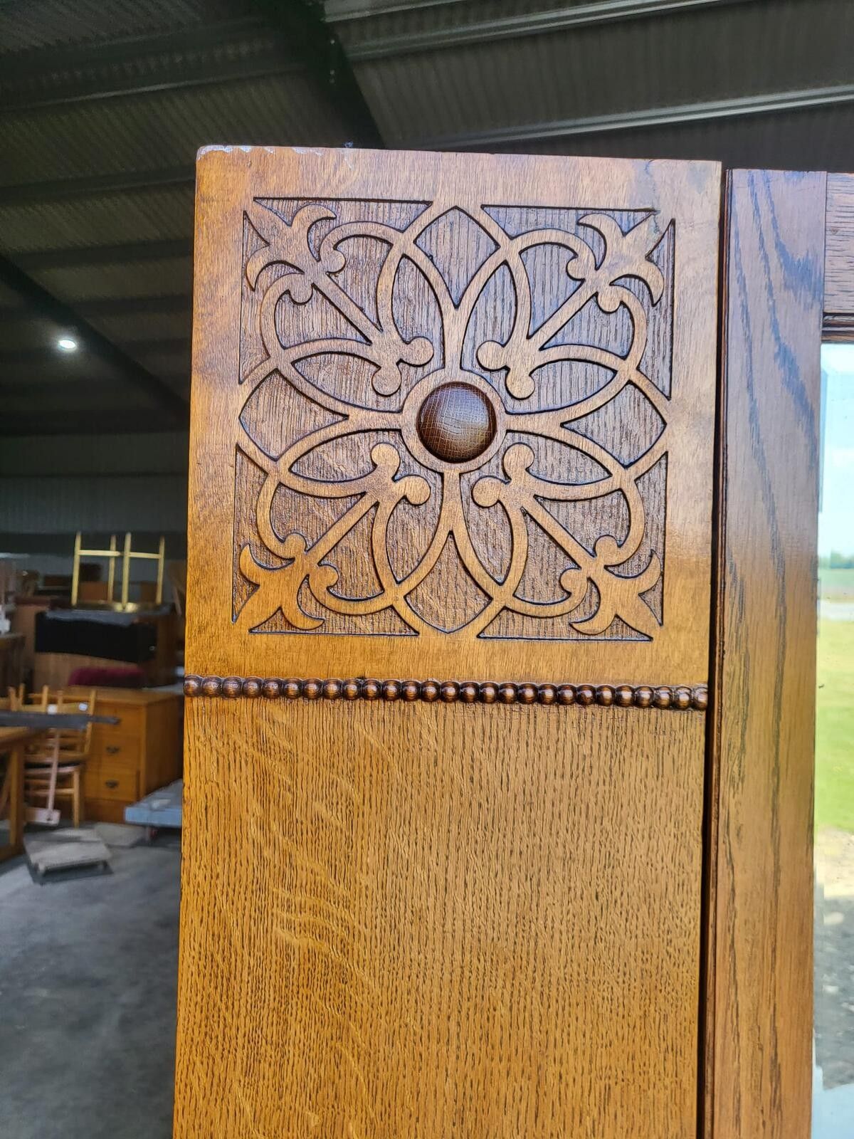 Furniture Antique Art Nouveau Oak Single Mirrored Door Wardobe Drawer photo