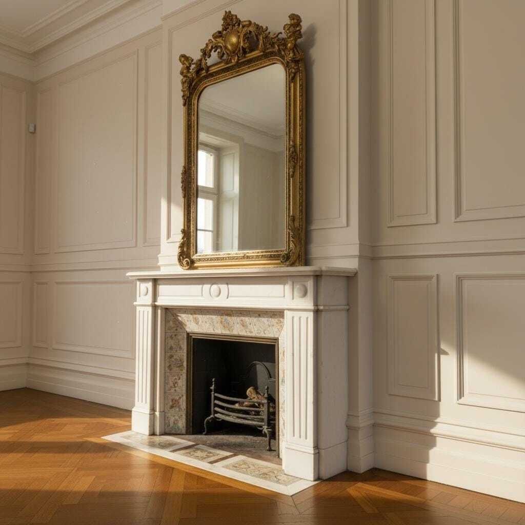 Gilt Wood French Mirror With Cherub Detail photo furniture