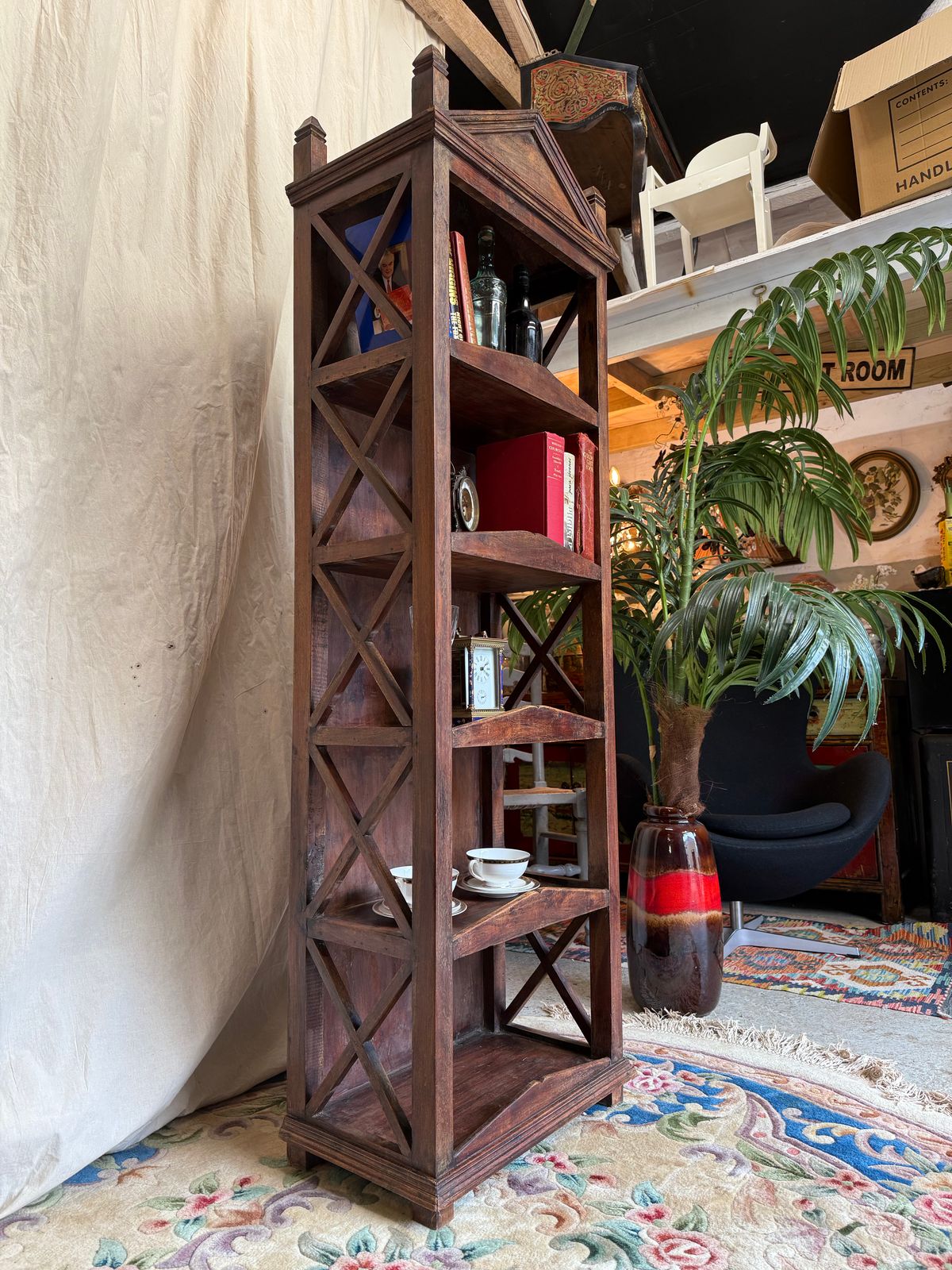 Hardwood Indian Bookcase Rustic Wood Shelves