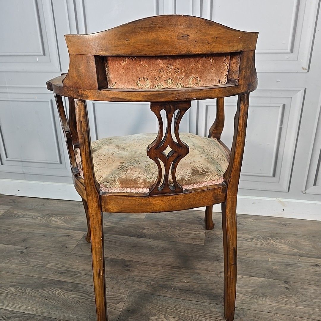 photo buy Antique Inlaid Armchair Edwardian Bedroom Chair Upholstered Wooden Elbow Seat