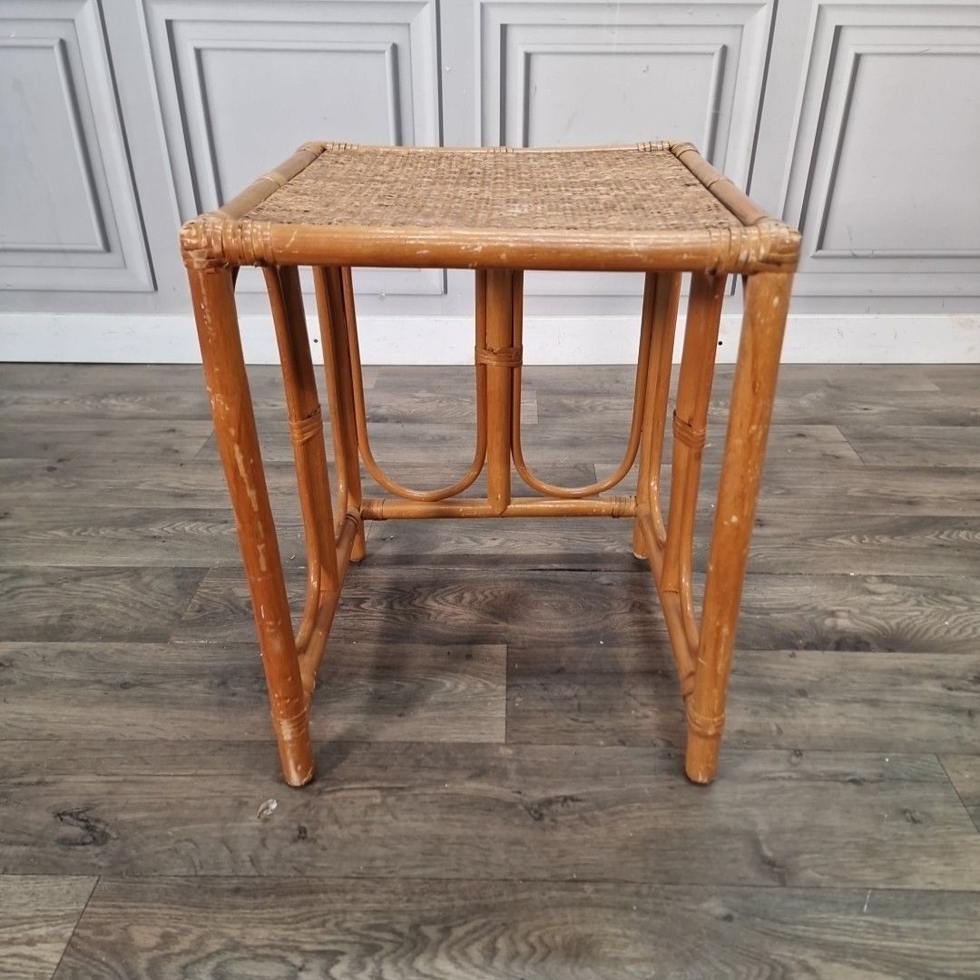 Vintage Rattan Side Table Cane Top Wicker Lamp Occasional Boho Bamboo Style photo Furniture