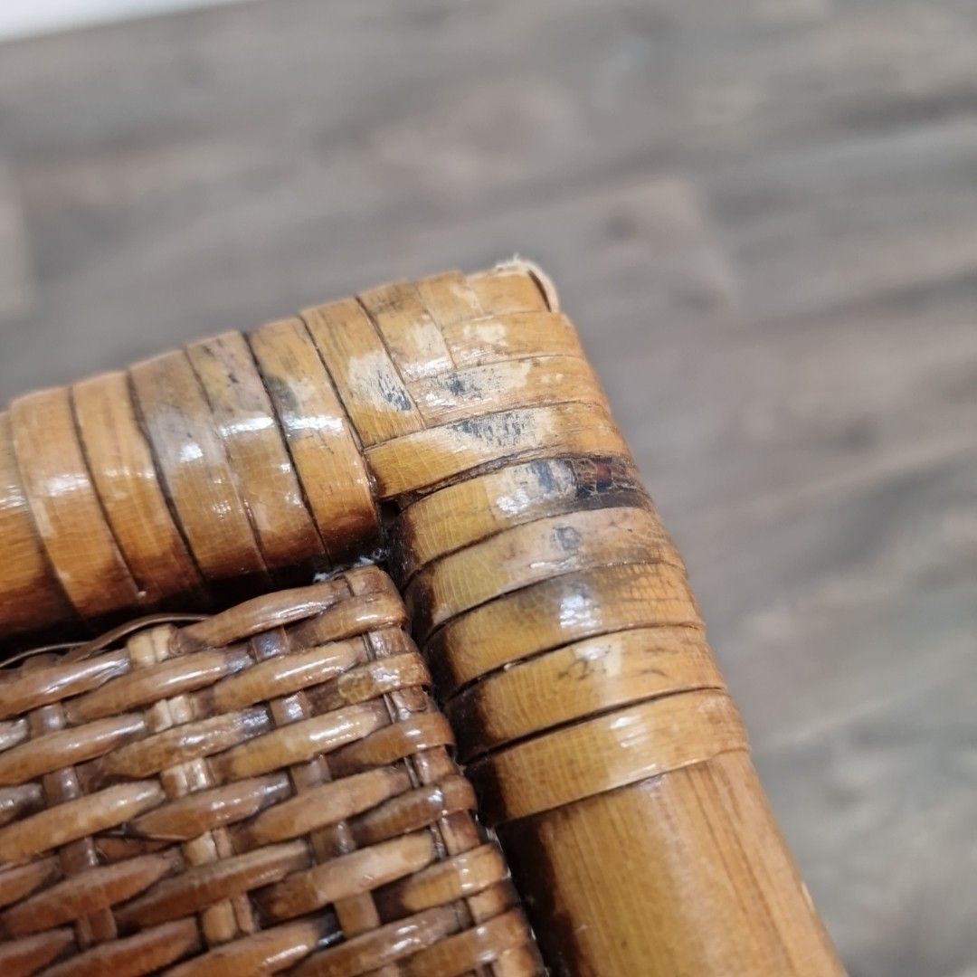 Vintage Rattan Side Table Cane Top Wicker Lamp Occasional Boho Bamboo Style photo vintage
